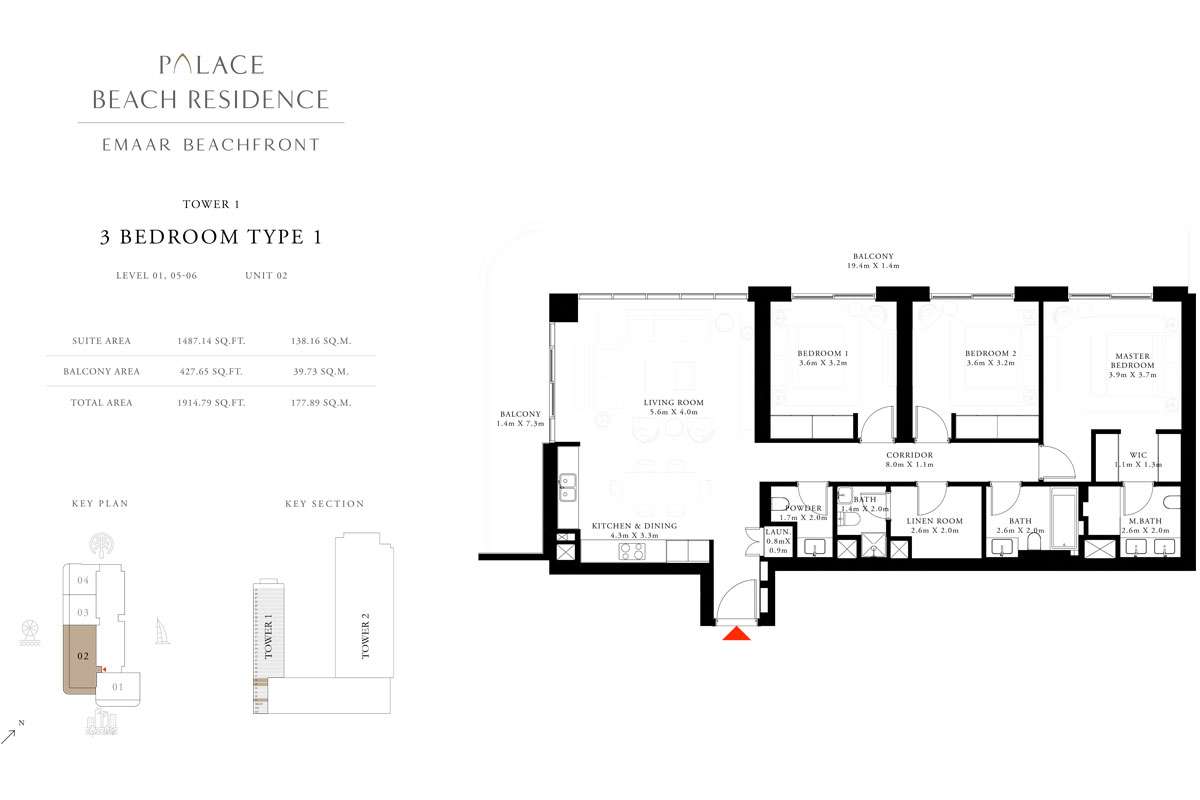 3 Bedroom, Type 1, Level 1,5-6, Unit 2